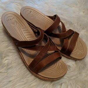 CROCS Shoes - Crocs cork wedge platform brown strappy sandals CROCS Shoes - Crocs cork wedge platform brown strappy sandals
